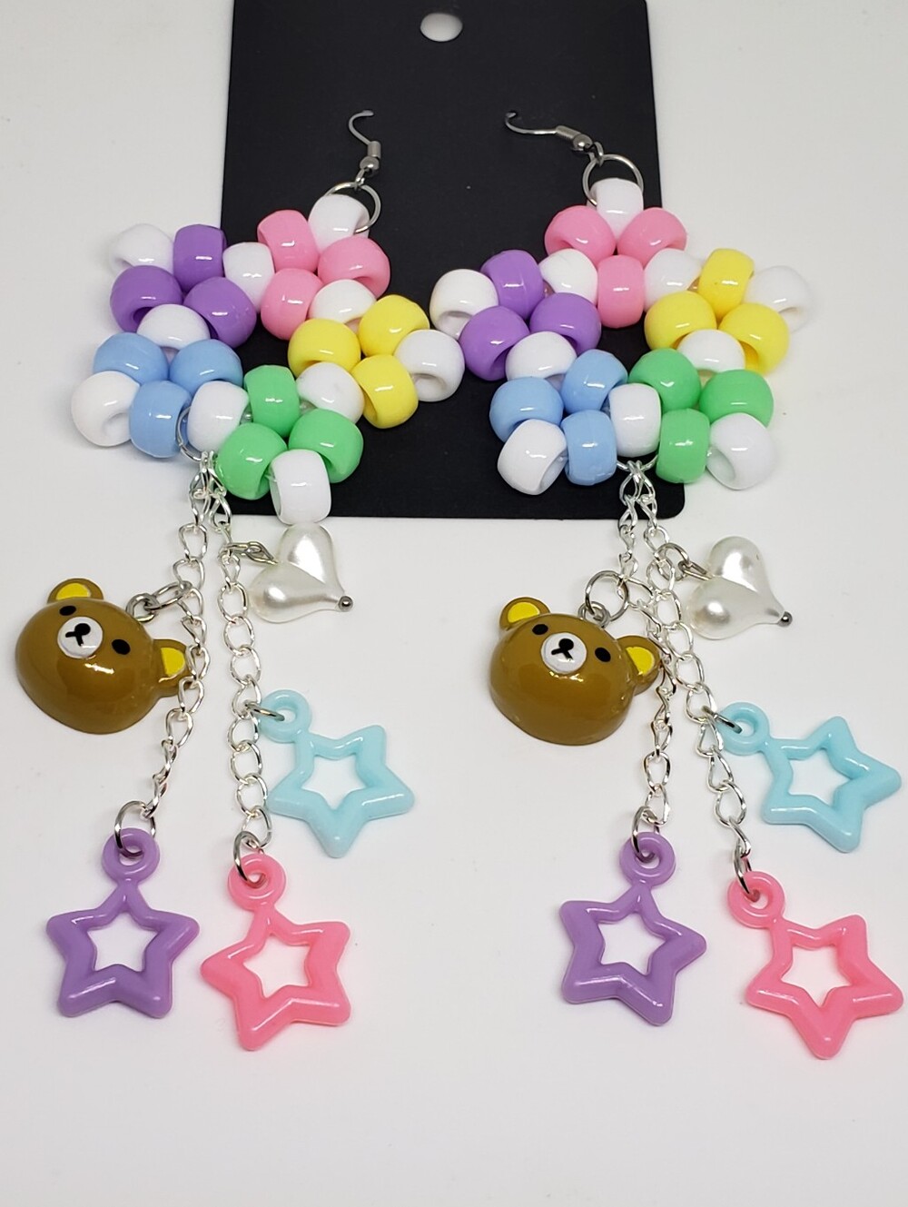 Handmade Pastel Kawaii Kandi Star Chain Dangle Earrings